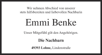 Anzeige von Emmi Benke von OM-Medien