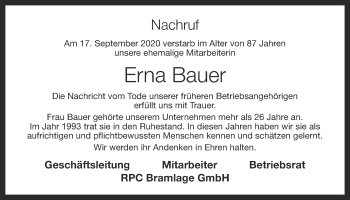 Anzeige von Erna Bauer von OM-Medien