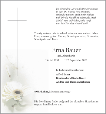Anzeige von Erna Bauer von OM-Medien