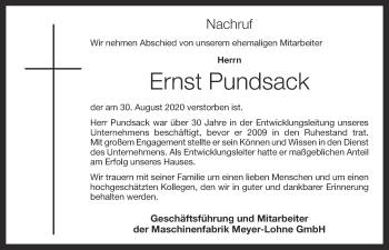 Anzeige von Ernst Pundsack von OM-Medien