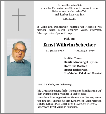 Anzeige von Ernst Wilhelm Schecker von OM-Medien