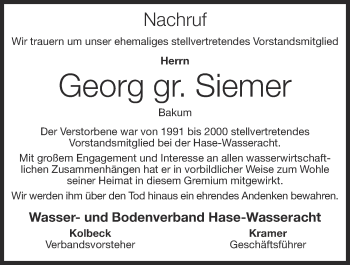 Anzeige von Georg  gr. Siemer von OM-Medien