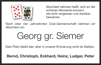 Anzeige von Georg  gr. Siemer von OM-Medien
