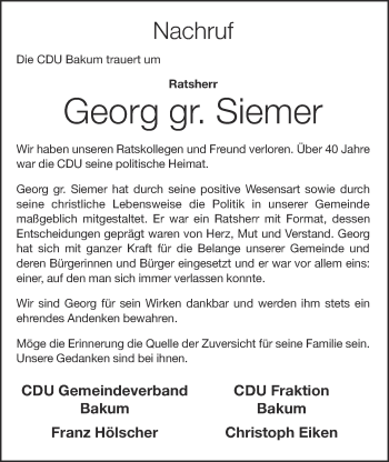 Anzeige von Georg  gr. Siemer von OM-Medien