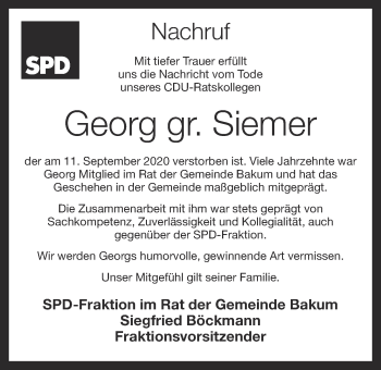 Anzeige von Georg  gr. Siemer von OM-Medien