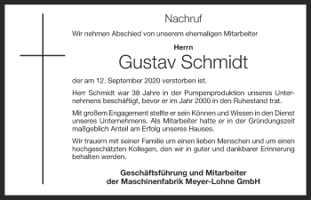 Anzeige von Gustav Schmidt von OM-Medien