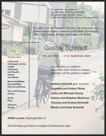 Anzeige von Gustav Schmidt von OM-Medien