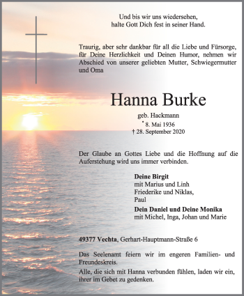 Anzeige von Hanna Burke von OM-Medien