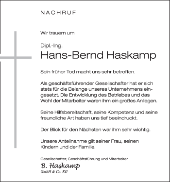 Anzeige von Hans-Bernd Haskamp von OM-Medien