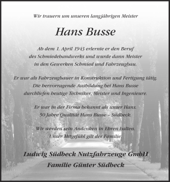 Anzeige von Hans Busse von OM-Medien
