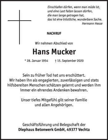 Anzeige von Hans Mucker von OM-Medien