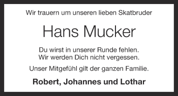 Anzeige von Hans Mucker von OM-Medien