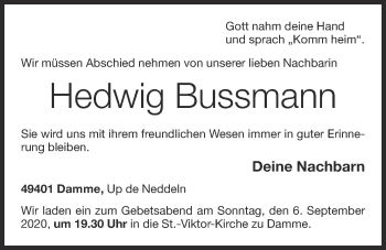 Anzeige von Hedwig Bussmann von OM-Medien