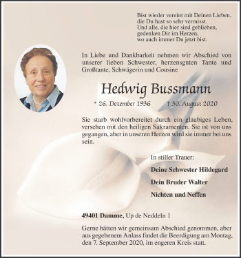 Anzeige von Hedwig Bussmann von OM-Medien