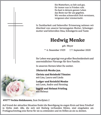 Anzeige von Hedwig Menke von OM-Medien
