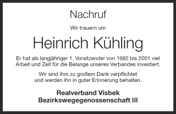 Anzeige von Heinrich Kühling von OM-Medien