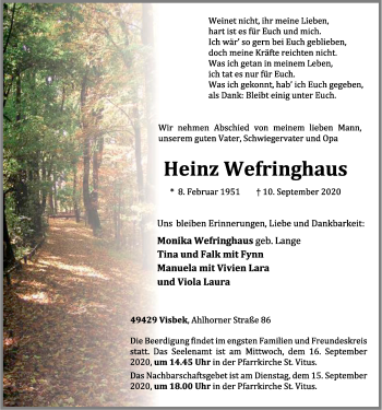 Anzeige von Heinz Wefringhaus von OM-Medien