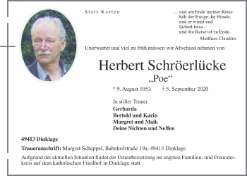 Anzeige von Herbert Schöerlücke von OM-Medien