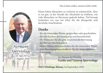 Anzeige von Hermann Sperveslage von OM-Medien