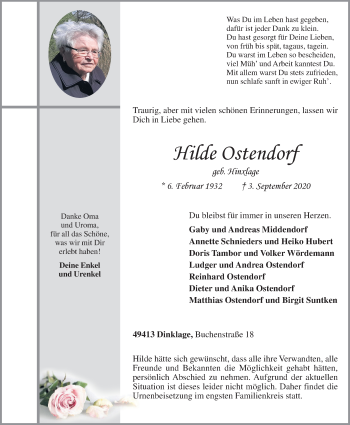 Anzeige von Hilde Ostendorf von OM-Medien