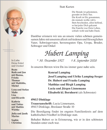 Anzeige von Hubert Lamping von OM-Medien