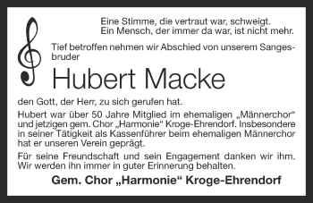 Anzeige von Hubert Macke von OM-Medien