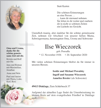 Anzeige von Ilse Wieczorek von OM-Medien