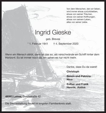 Anzeige von Ingrid Gieske von OM-Medien