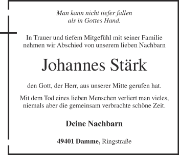 Anzeige von Johannes Stärk von OM-Medien