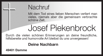 Anzeige von Josef Piekenbrock von OM-Medien