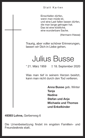 Anzeige von Julius Busse von OM-Medien