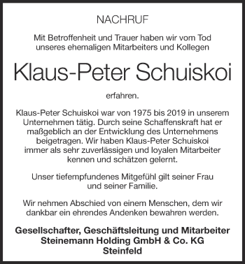 Anzeige von Klaus-Peter Schuiskoi von OM-Medien