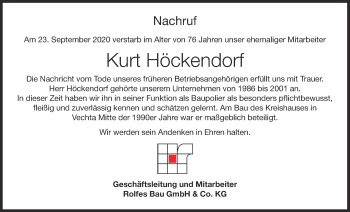 Anzeige von Kurt Höckendorf von OM-Medien