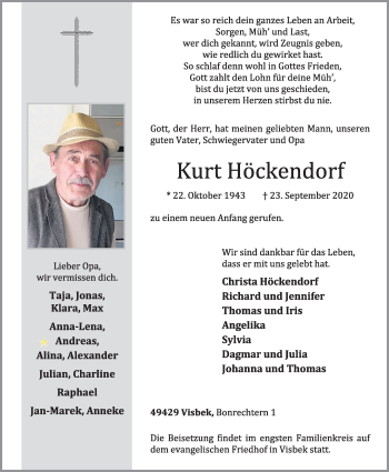 Anzeige von Kurt Höckendorf von OM-Medien