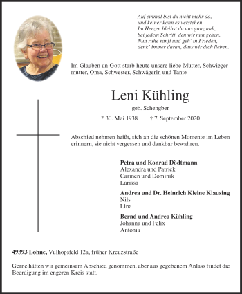 Anzeige von Leni Kühling von OM-Medien