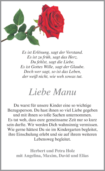 Anzeige von Manuela Schnepf von OM-Medien