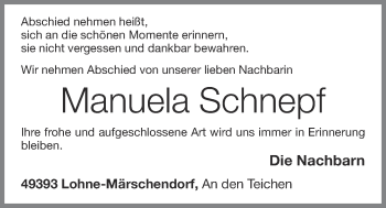 Anzeige von Manuela Schnepf von OM-Medien