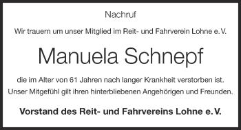 Anzeige von Manuela Schnepf von OM-Medien