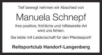 Anzeige von Manuela Schnepf von OM-Medien