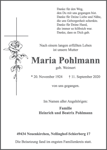 Anzeige von Maria Pohlmann von OM-Medien