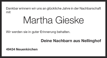 Anzeige von Martha Gieske von OM-Medien