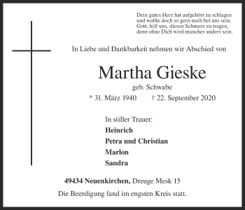 Anzeige von Martha Gieske von OM-Medien