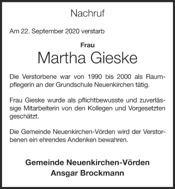 Anzeige von Martha Gieske von OM-Medien