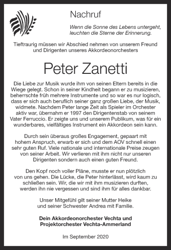 Anzeige von Peter Zanetti von OM-Medien