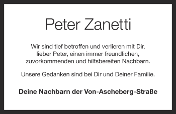 Anzeige von Peter Zanetti von OM-Medien