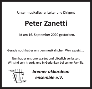 Anzeige von Peter Zanetti von OM-Medien