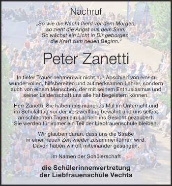 Anzeige von Peter Zanetti von OM-Medien