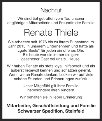 Anzeige von Renate Thiele von OM-Medien