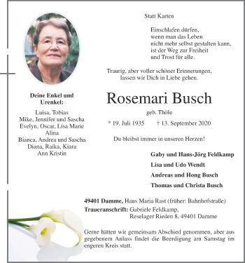 Anzeige von Rosemari Busch von OM-Medien