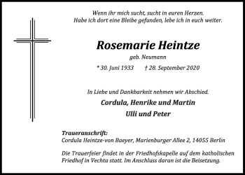 Anzeige von Rosemarie Heintze von OM-Medien